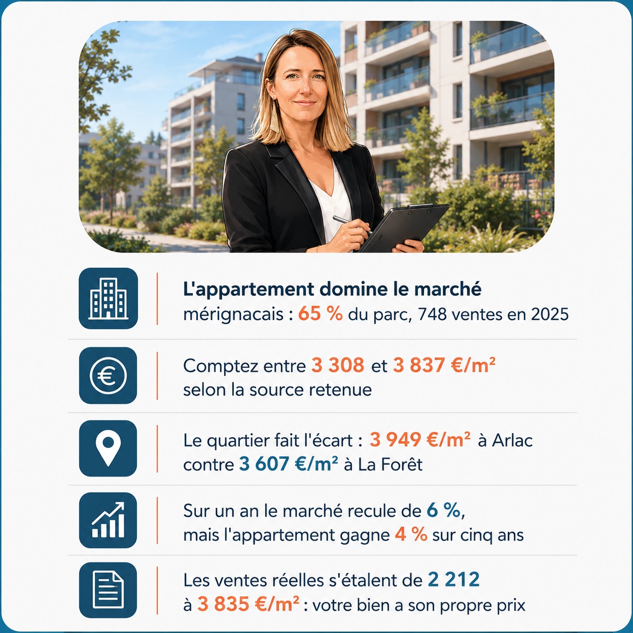 Infographie : estimation d'un appartement à Mérignac en 2026